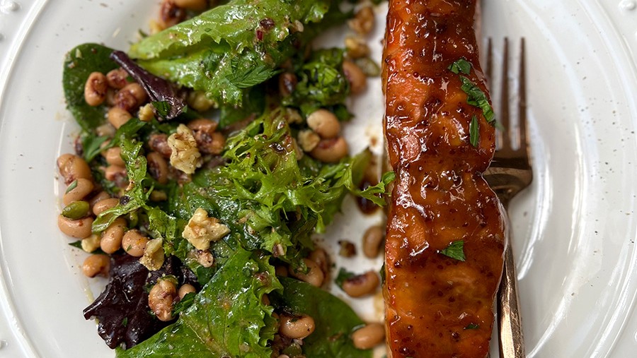 Image of Pomegranate Glazed Salmon with Black Eyed Peas Salad