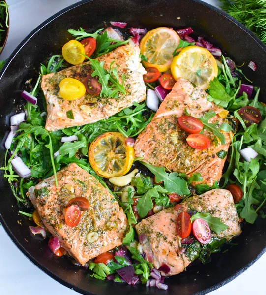 Image of Remove salmon from the skillet and drizzle extra virgin olive...