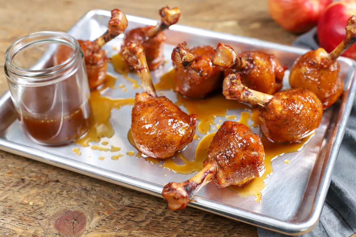 Caramel Apple Cider Chicken Lollipops