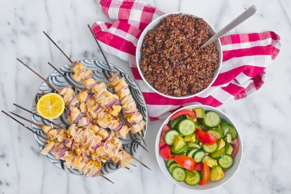 Image of Chicken Kebabs with Quinoa and Greek Salad