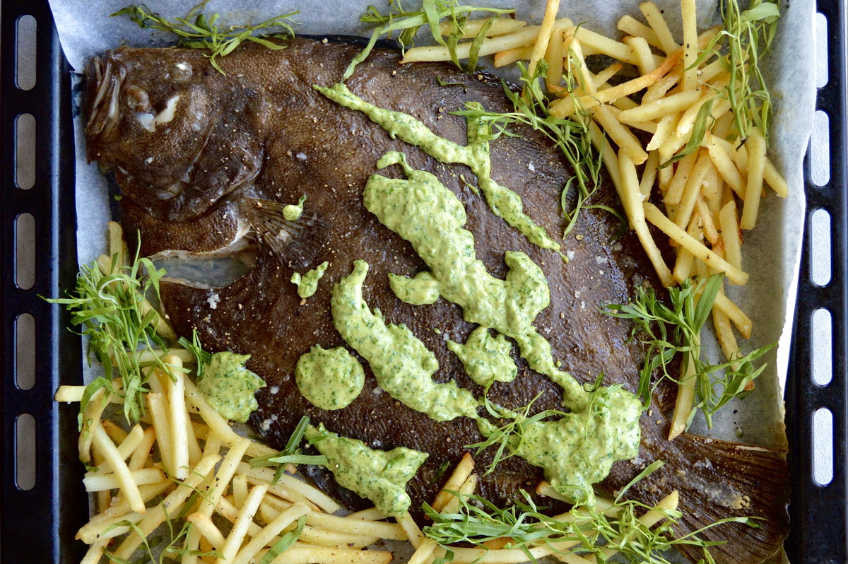 Roast Brill with Parisian Green Sauce
