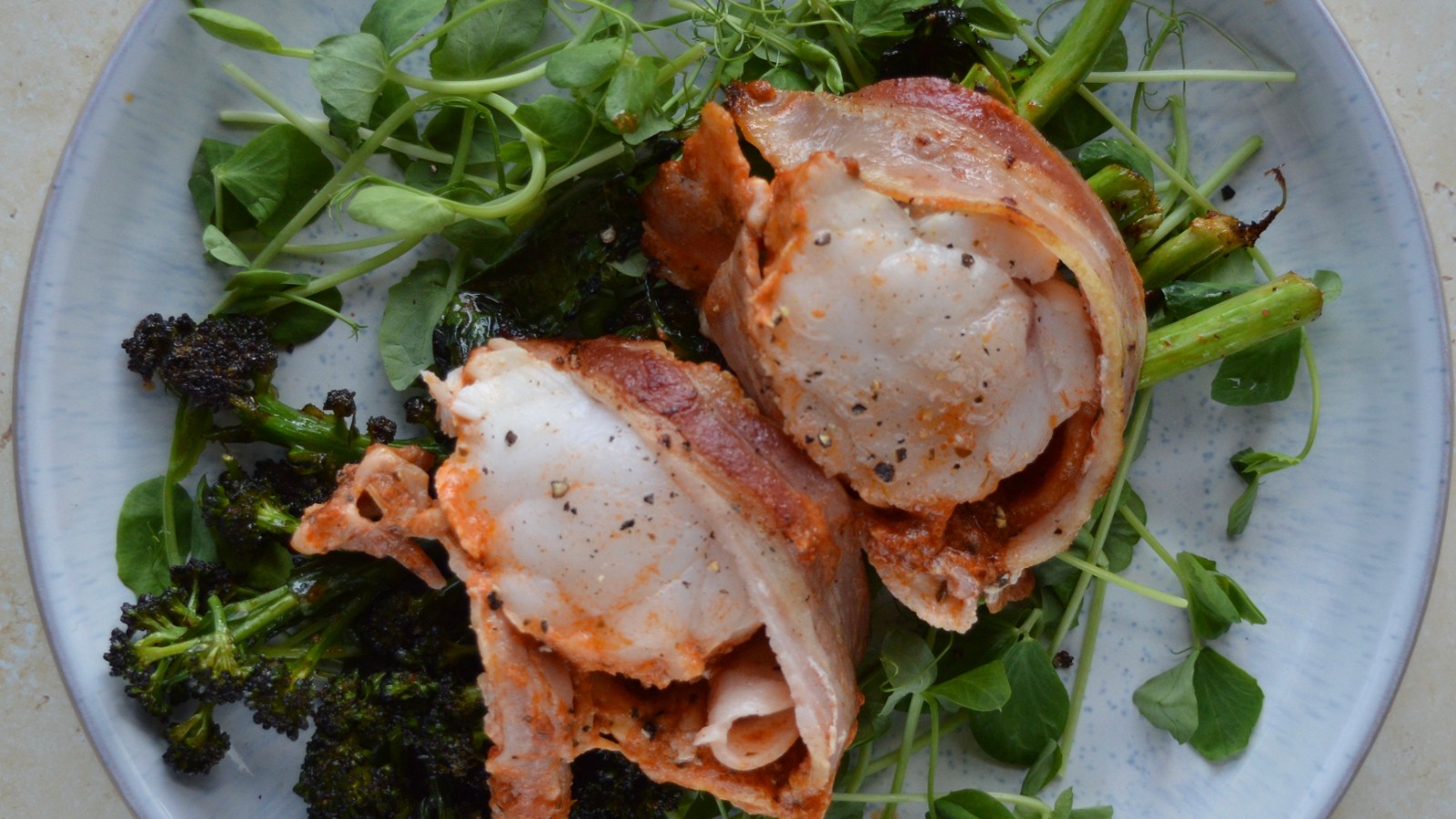 Image of Bacon wrapped Monkfish with chilli pesto & mozzarella