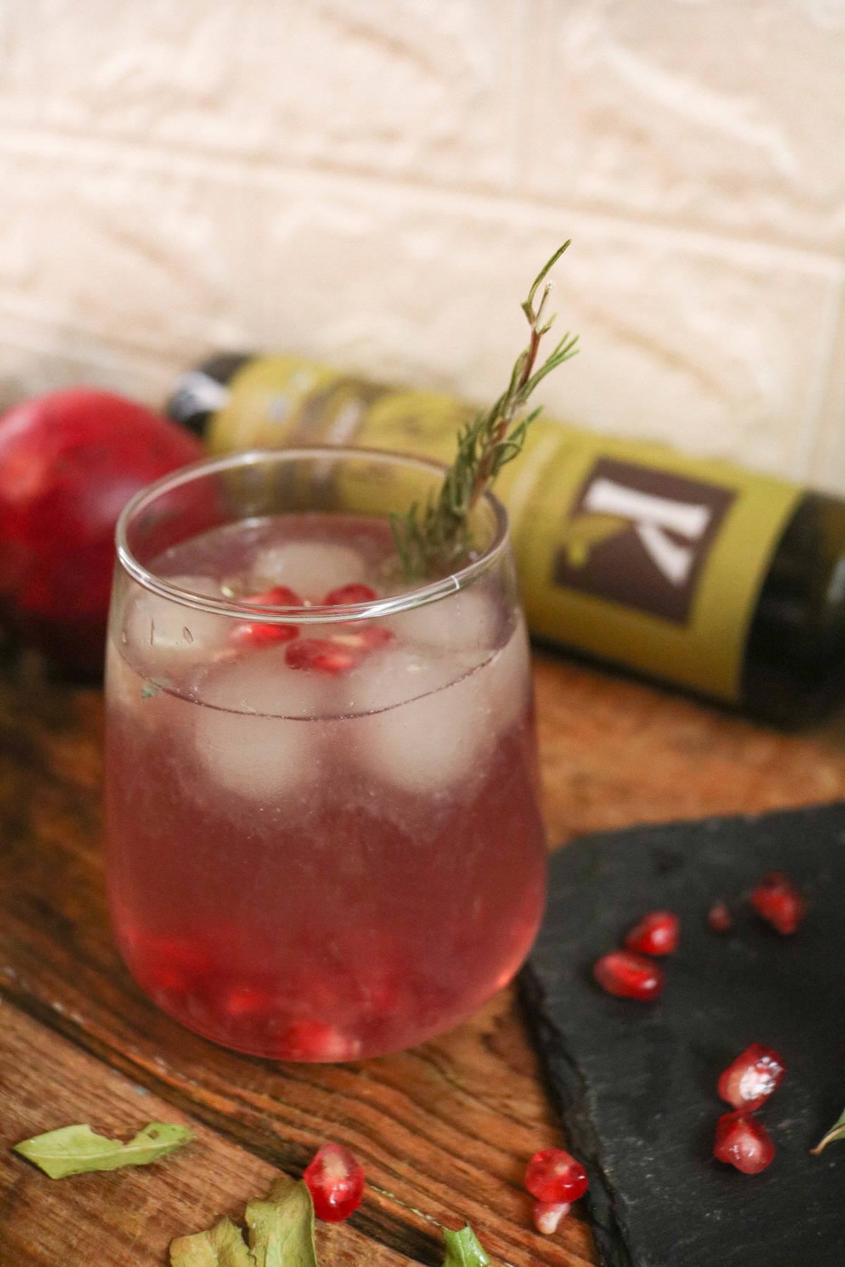 Recipe-131-Pomegrante & Rosemary White Sangria with Olive Oil Drops