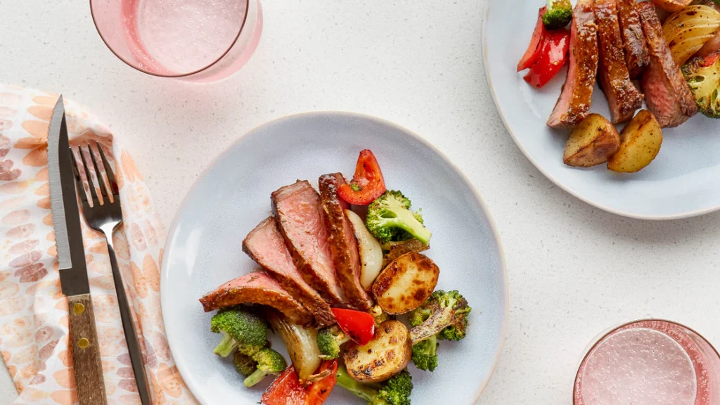 Image of Cajun-Style Steak and Vegetable Sheet Pan Supper