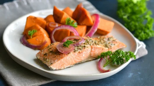 Image of Slow Cooker Balsamic Salmon and Sweet Potatoes