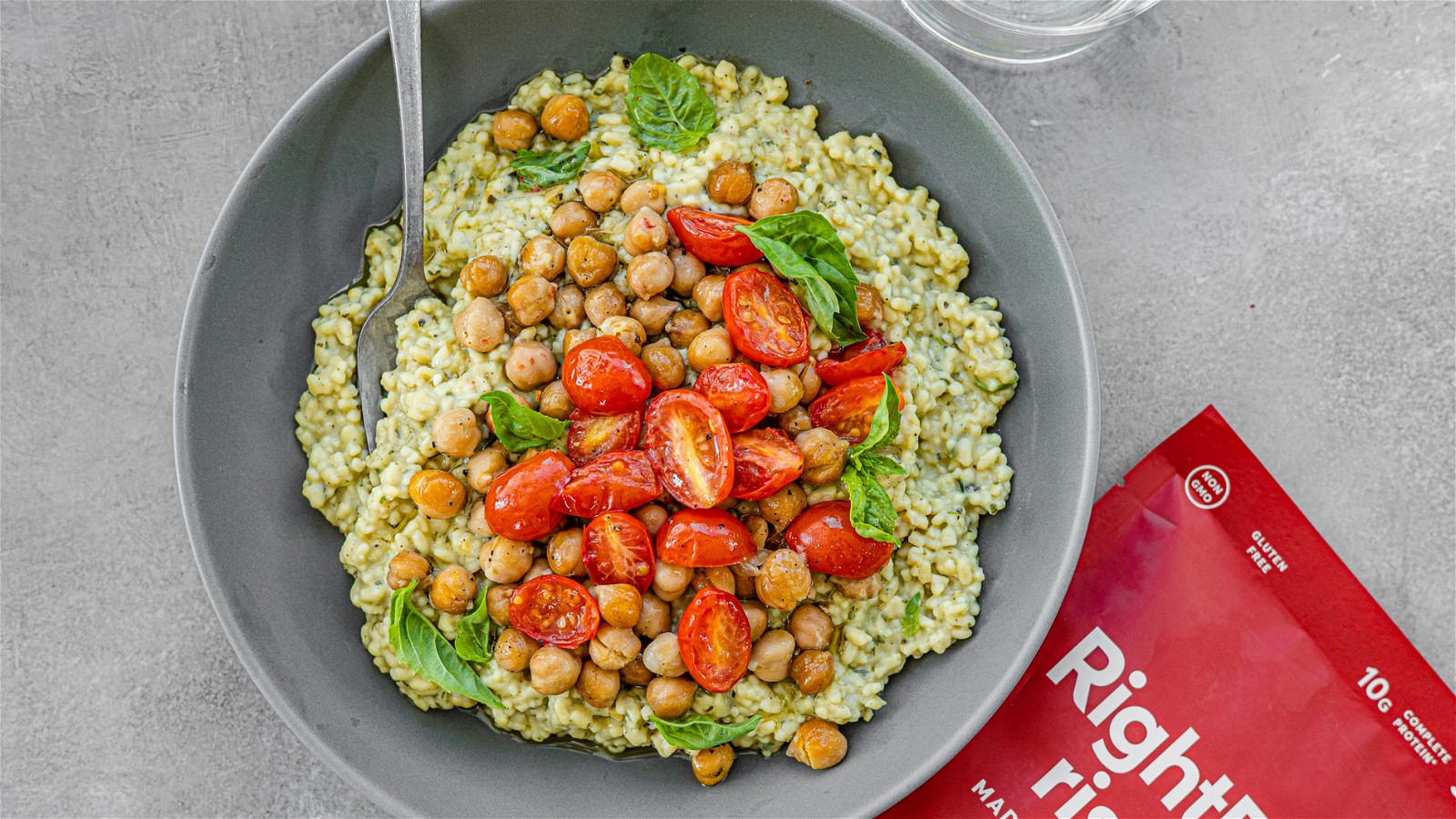 Image of Basil Pesto RightRice Risotto with Crispy Chickpeas & Roasted Tomatoes