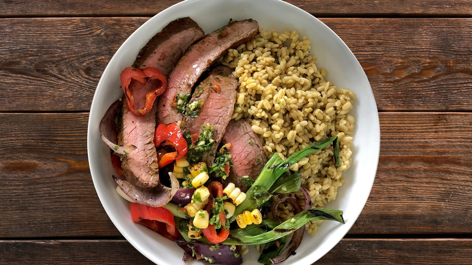 Image of Skirt Steak Bowls with Chimichurri & Roasted Corn