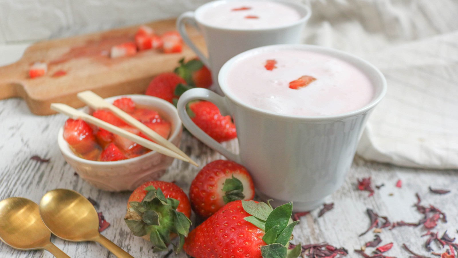 Image of Recipe-250-Pink Hot Chocolate with EVOO Marinated Strawberries