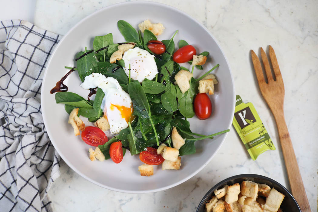 Recipe-262-Spinach Salad with Poached Eggs and Parmesan Croutons