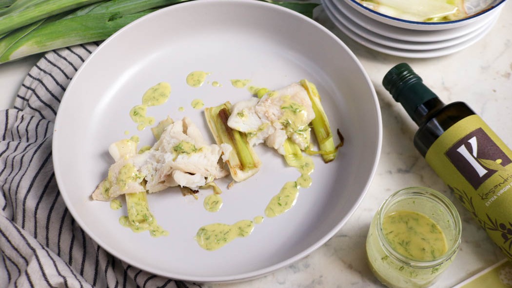 Image of Recipe-263-Cod with Leeks, Saute and EVOO Lemon Sauce