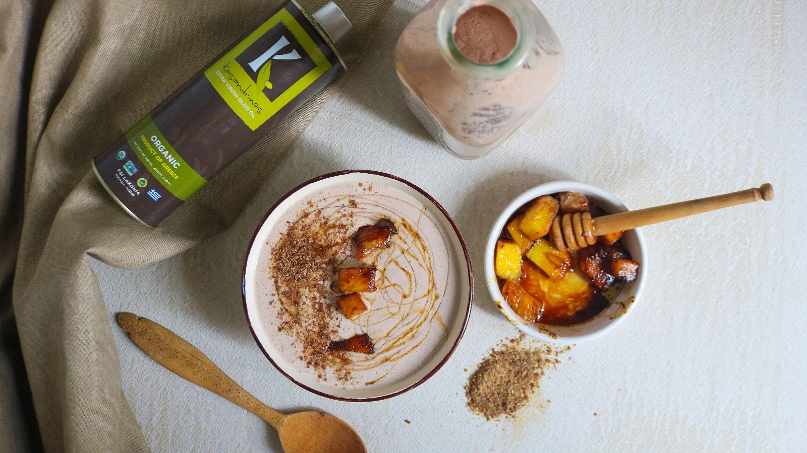 Image of Recipe-335-Peanut Butter Smoothie Bowl with Evoo Fried Pineapple