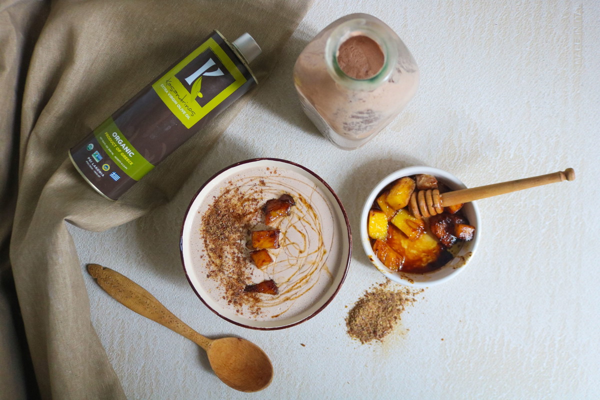 Recipe-335-Peanut Butter Smoothie Bowl with Evoo Fried Pineapple