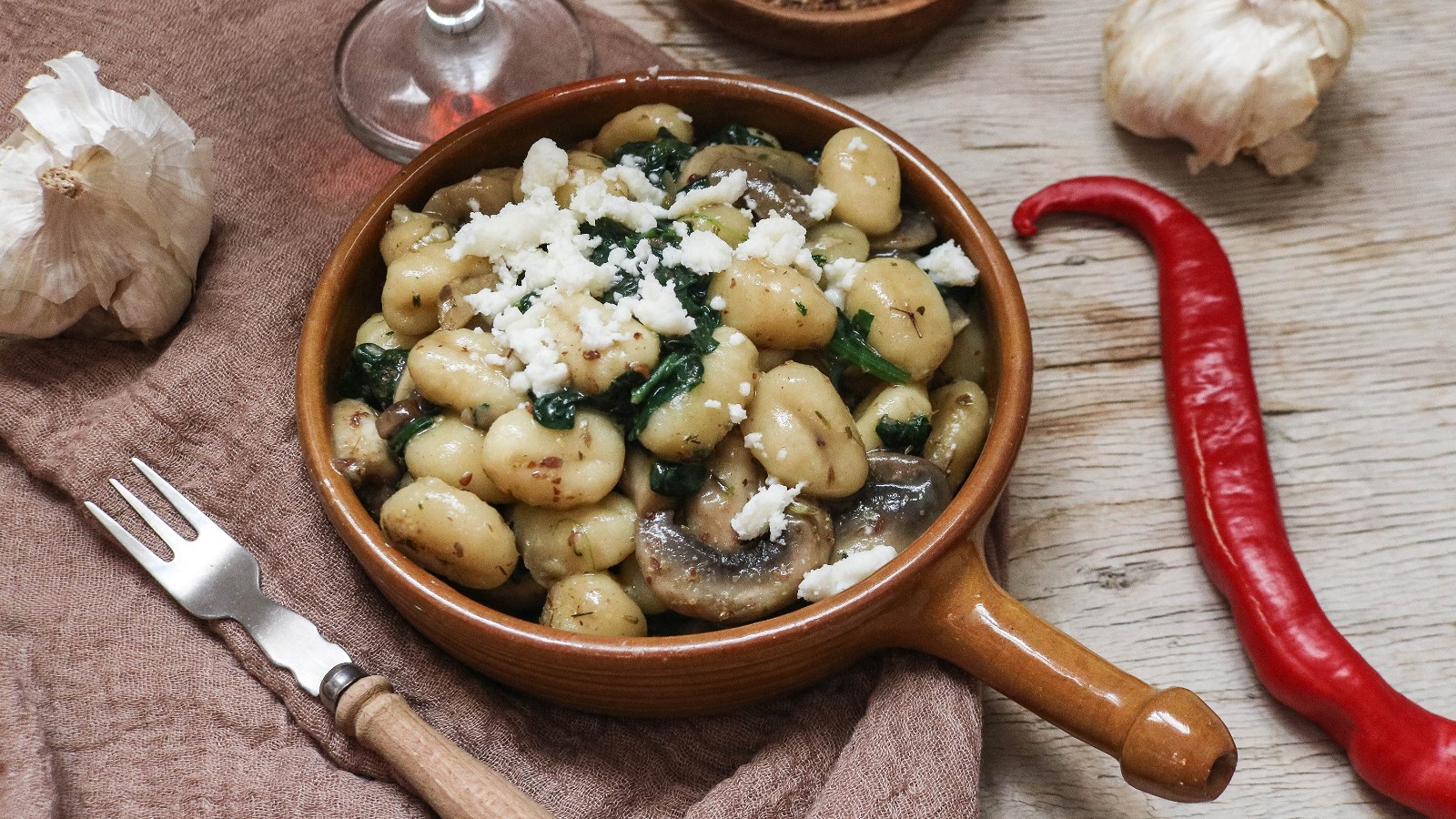 Image of Recipe-352-Gnocchi Stew With Spinach, Chards  And Mushrooms