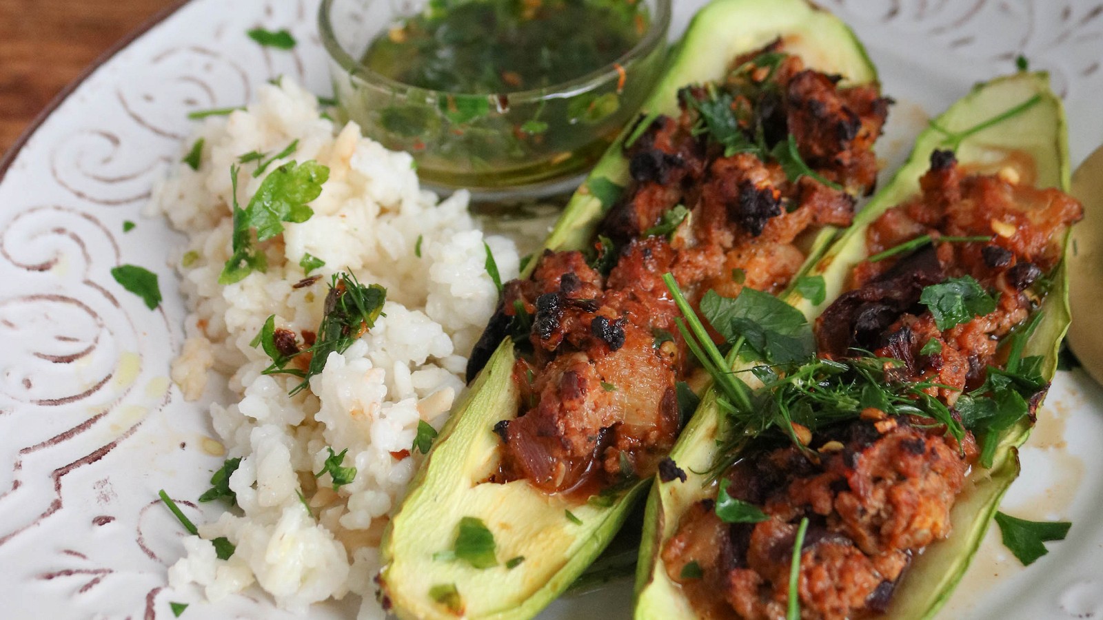 Image of Recipe-85-Stuffed Zucchini with Olive Oil Herb Sauce