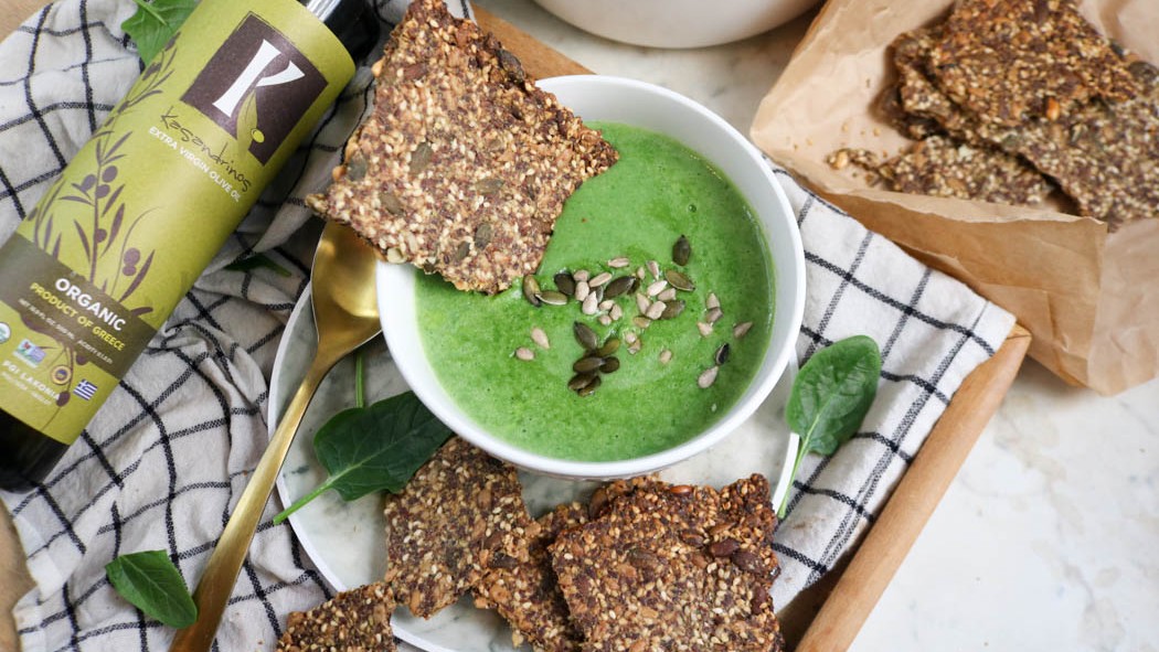 Image of Recipe-184-Spinach Soup with Evoo Seed Crackers