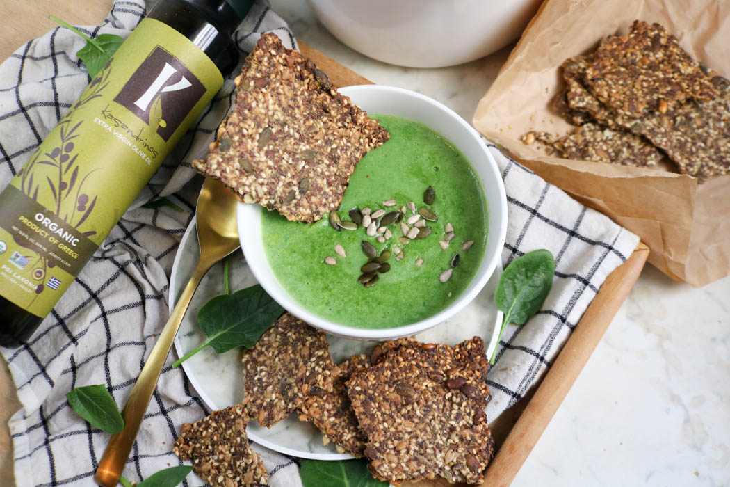 Recipe-184-Spinach Soup with Evoo Seed Crackers
