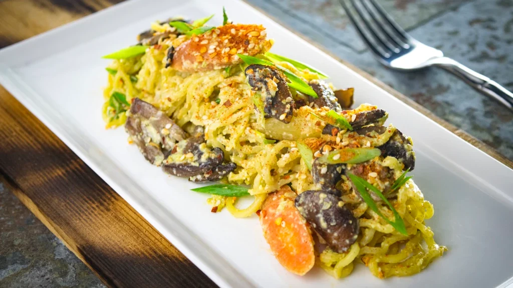 Image of Cold Thai Noodles with Edamame Pesto and Roasted Mushrooms