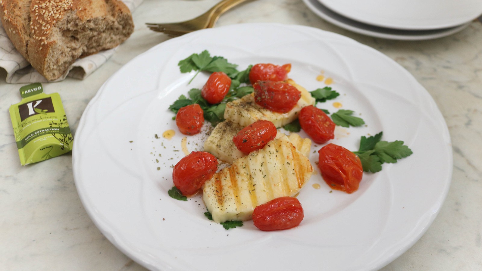 Image of Recipe-148-Cherry Tomatoes with Grilled Halloumi Cheese