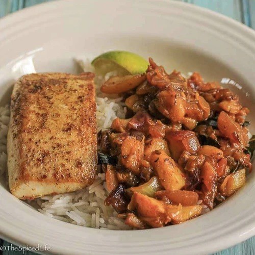 Image of Mahi Mahi with Stewed Spiced Peaches