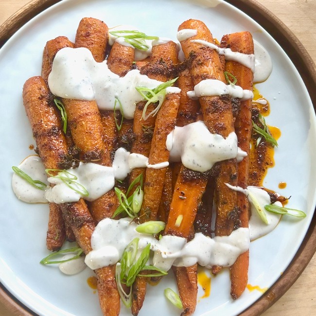 Image of Penang Caramelized Carrots with Smoked Cinnamon Cream 