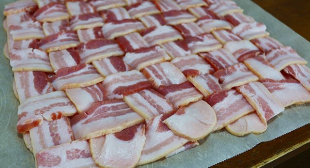 Image of Arrange bacon slices on a sheet of parchment paper in...