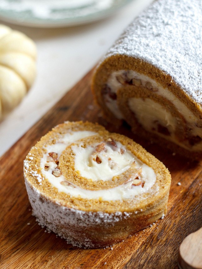 Image of Pumpkin Swiss Roll with Maple Candied Pecans