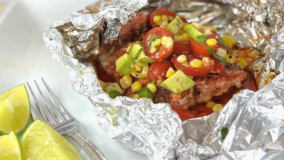 Baked Salmon Topped With Fresh Avocado Salad - Olive & Basket