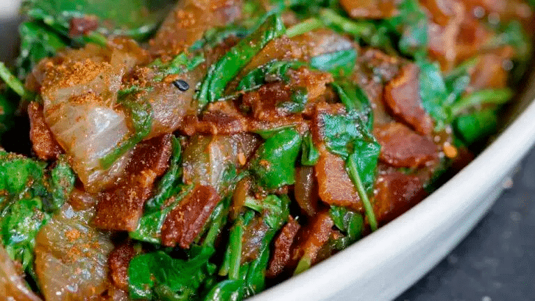 Image of Spicy Spinach with Sake and Bacon