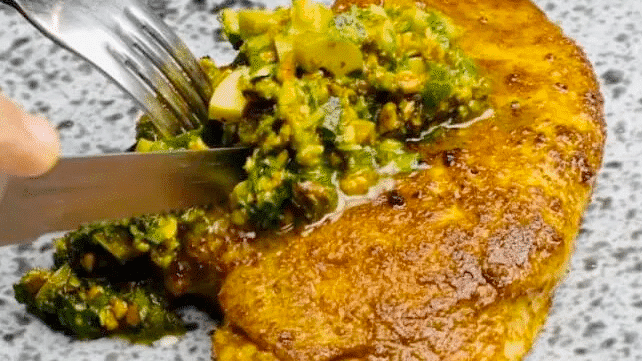 Image of Spiced Chicken with Olive Pistachio Salsa