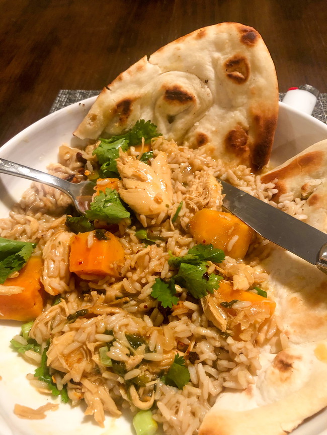 Image of Apricot Ginger Coconut Milk Braised Chicken with Sweet Potatoes and Rice