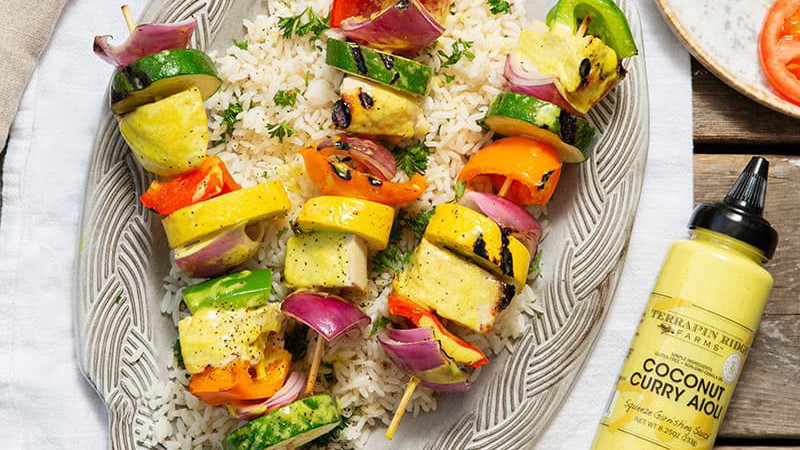 Image of Coconut Curry Kebabs on the Grill