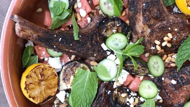 Image of Grilled Lamb Chops with Watermelon Salad