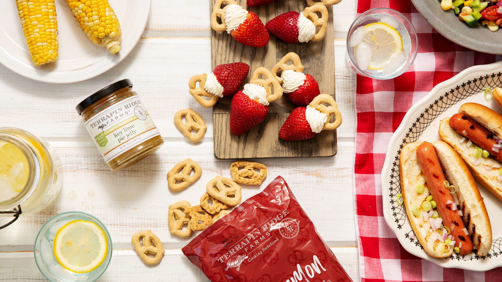 Image of Key Lime Pie Stuffed Strawberries with Cinnamon Graham Pretzels