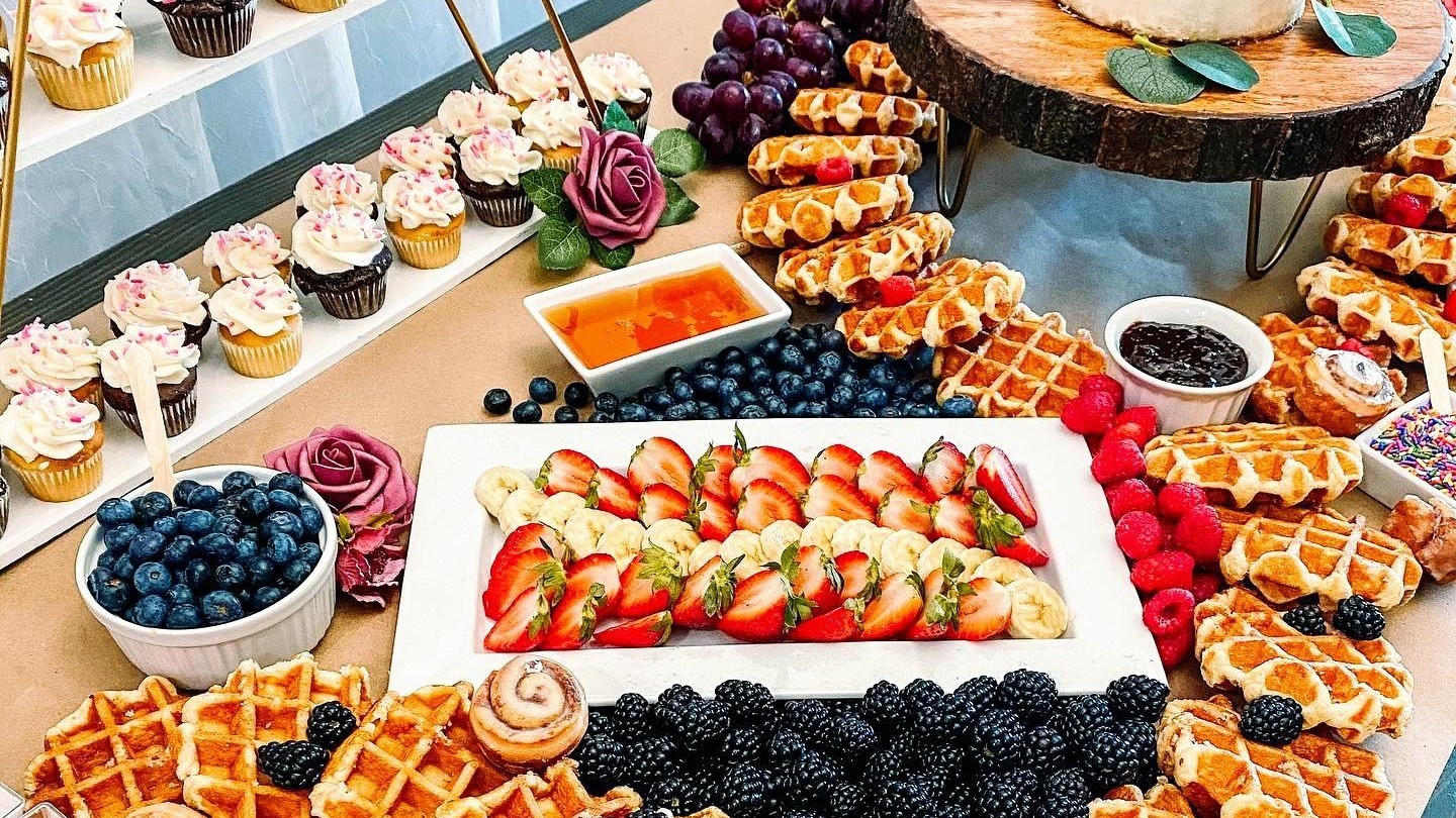 Image of Pancake or Waffle Board with Gourmet Jams and Fruit