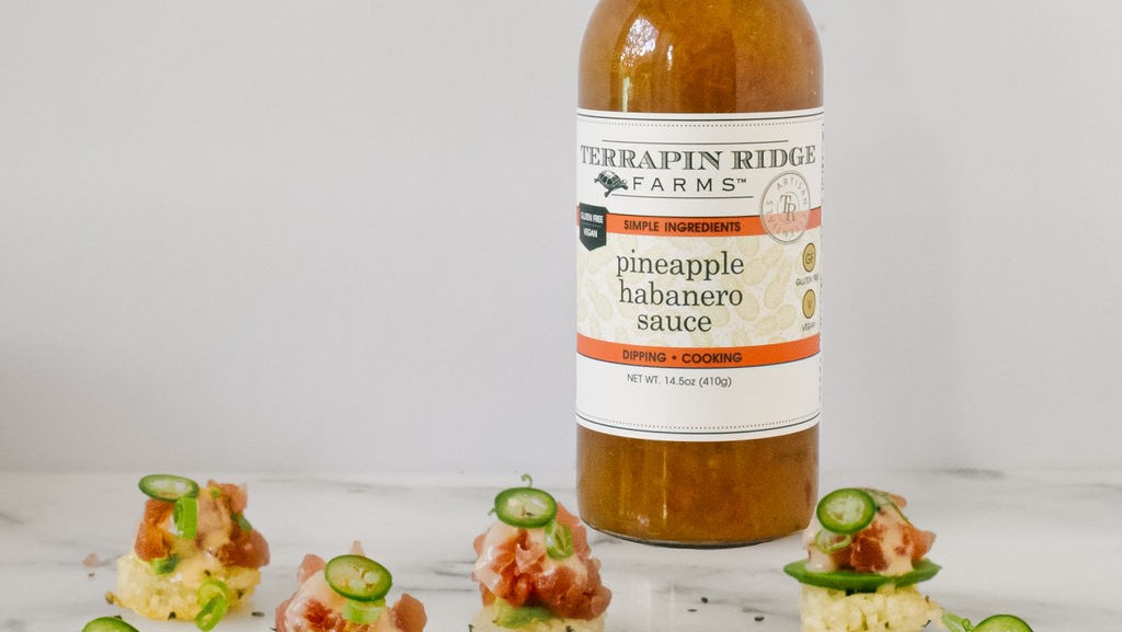 Image of Tuna Tartare, Crispy Rice with Terrapin Ridge Farms Pineapple Habanero Sauce