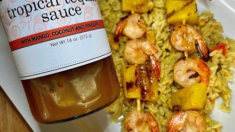 Image of Tropical Tequila Shrimp Kabobs over Rice