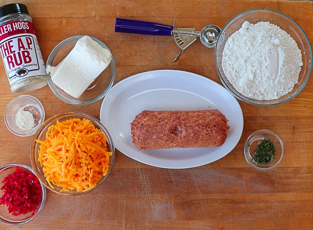 Image of Mix Sausage, Baking Mix, shredded cheese, cream cheese, and remaining...