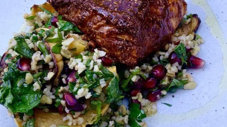 Image of Spiced Seabass with Freekeh Tabouli