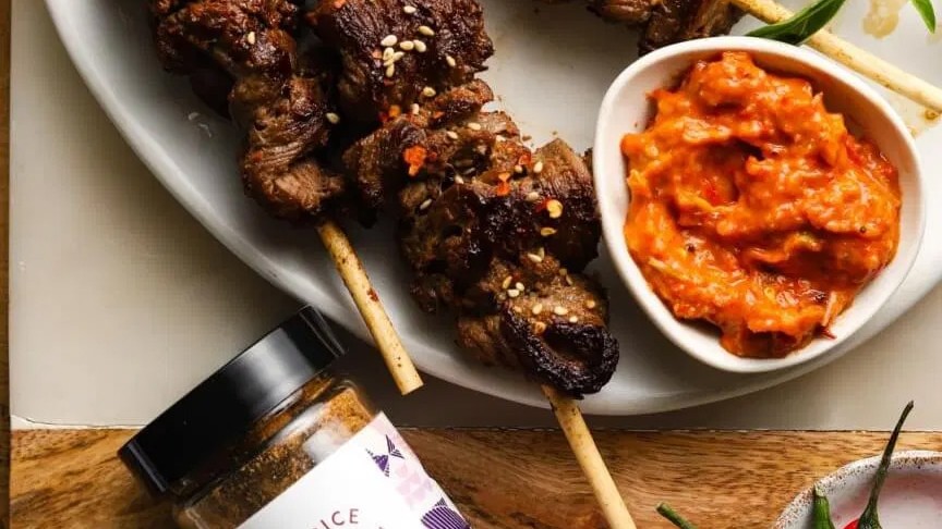 Image of Thai Beef Skewers with a Spicy Homemade Red Chili Sauce