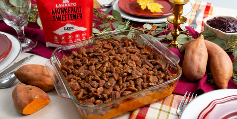 SWEET POTATO CASSEROLE WITH CANDIED PECANS