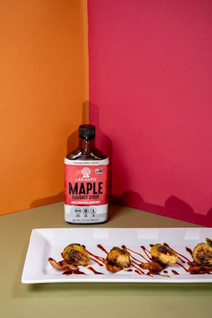 ROASTED BRUSSELS SPROUTS WITH SUGAR-FREE MAPLE SYRUP