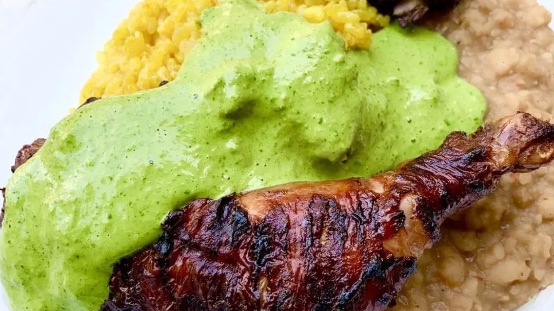 Image of BBQ Chicken with Yellow Rice and Beans