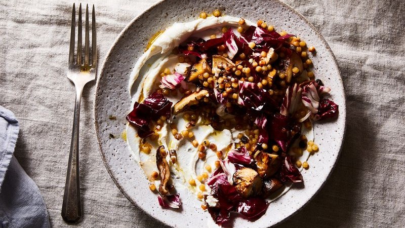 Image of Seared Mushrooms, Radicchio & Fregola with Whipped Ricotta