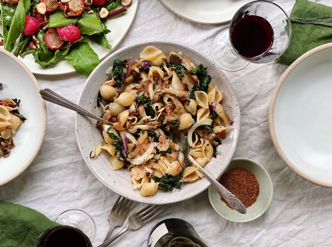 Image of Conchiglie with Seared Radicchio, Crispy Pancetta, Oyster Mushrooms, Fennel & Chili