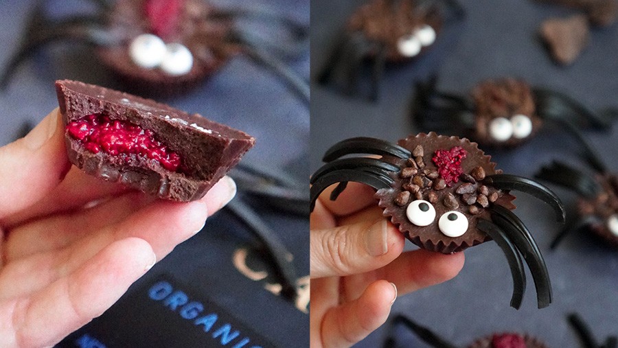 Image of Spooky Chocolate Spiders with Raspberry Beetroot Chia Jam