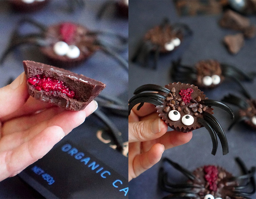 Spooky Chocolate Spiders with Raspberry Beetroot Chia Jam