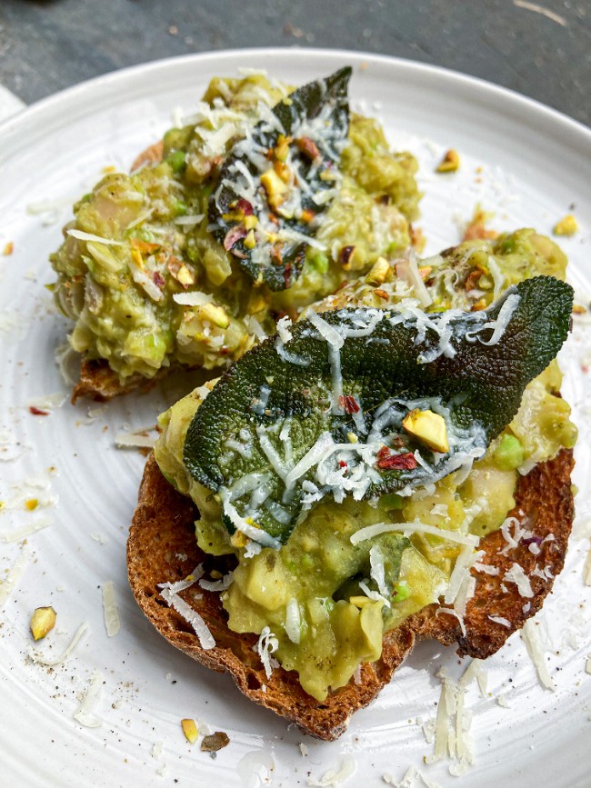 Image of Sage + Pistachio Pesto White Beans on Toast