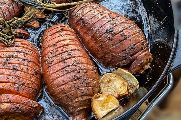 Image of Hasselback Sweet Potatoes with Smoky Sage Butter