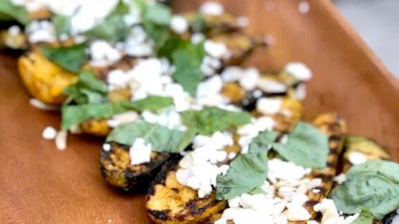 Image of Grilled Zucchini with Almonds, Goat Cheese and Basil