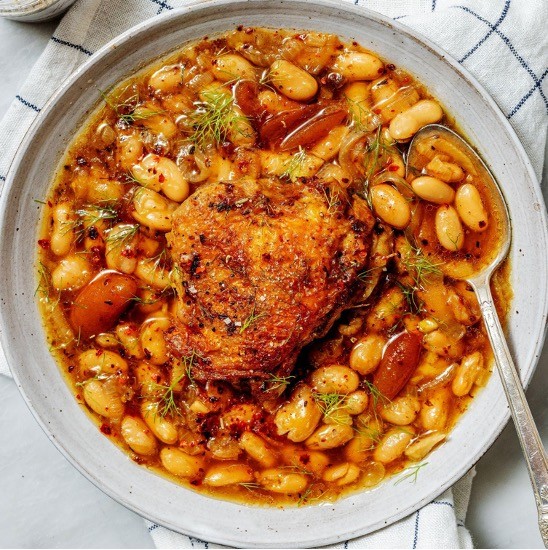 Image of Chicken Thighs with Brothy Beans and Kumquat
